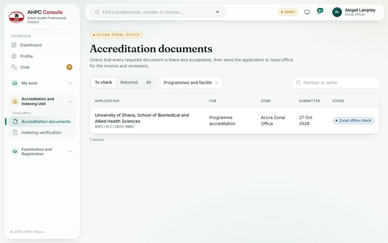 Accreditation documents: applications in your zone waiting for your check.