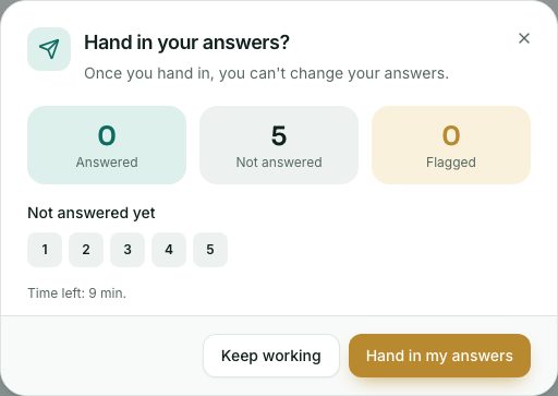 Hand in your answers? with the questions you haven’t answered.
