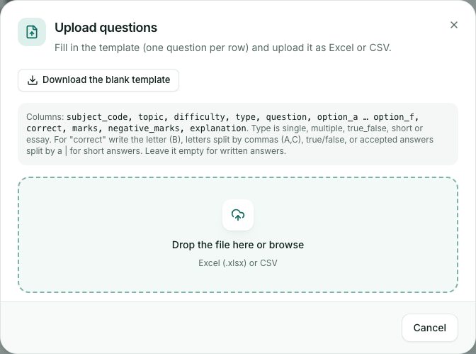 The Upload questions box.