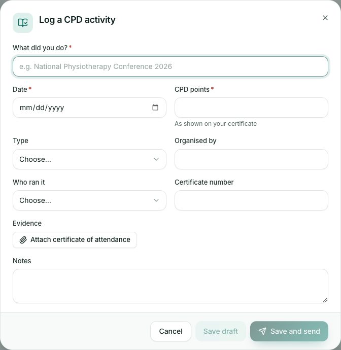 Log a CPD activity.