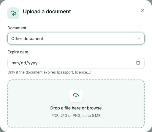 The Upload a document window.