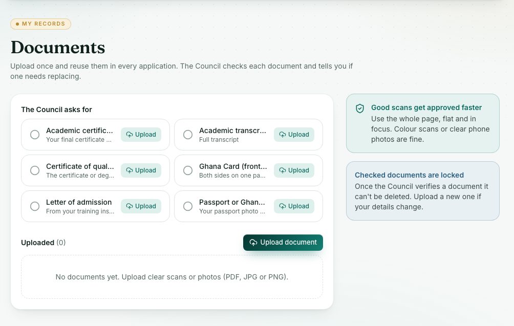 Documents: what the Council asks for, and what you uploaded.