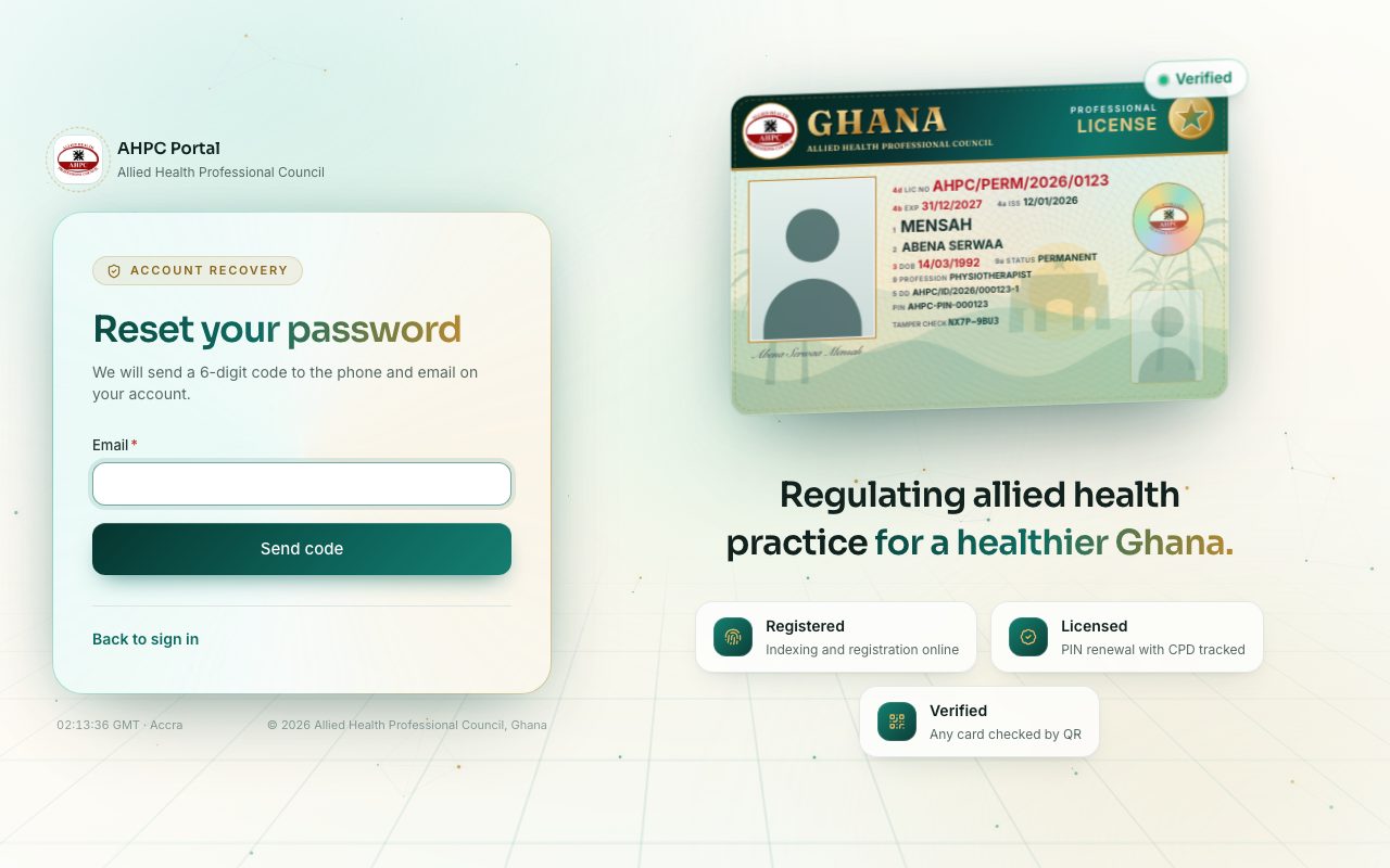 Reset your password: first your email, then the 6-digit code.