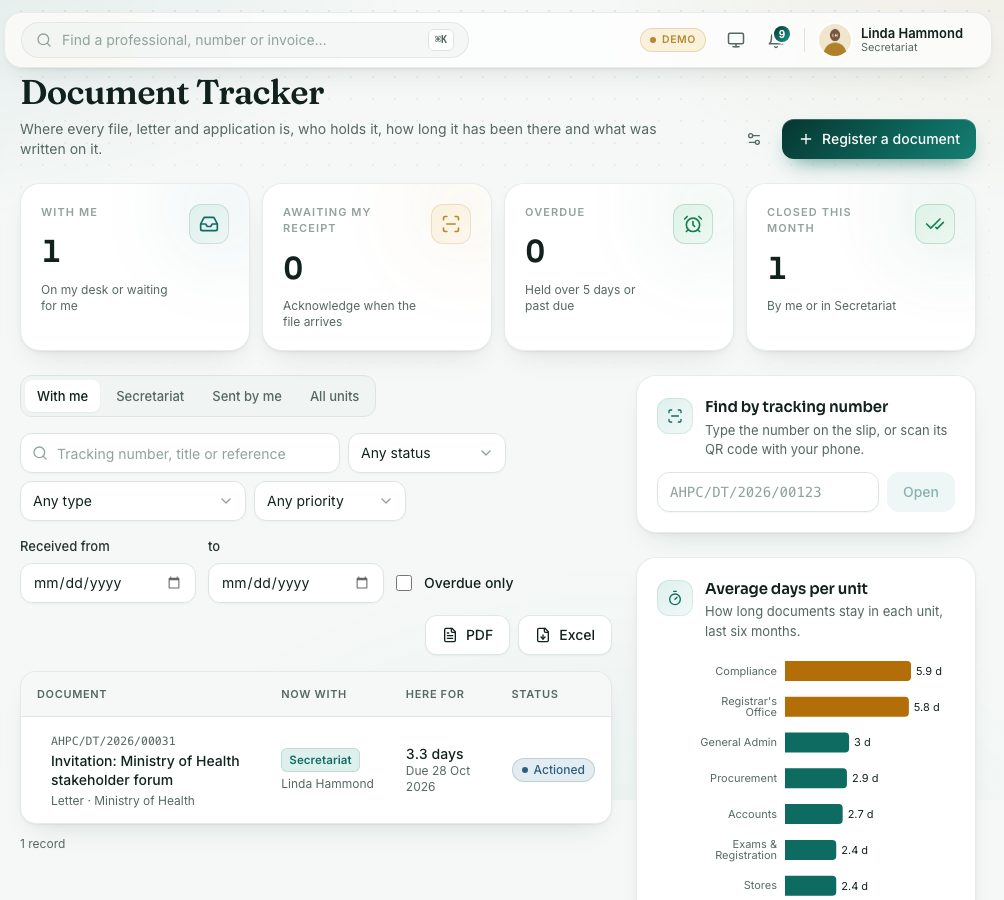 The Secretariat's Document Tracker.