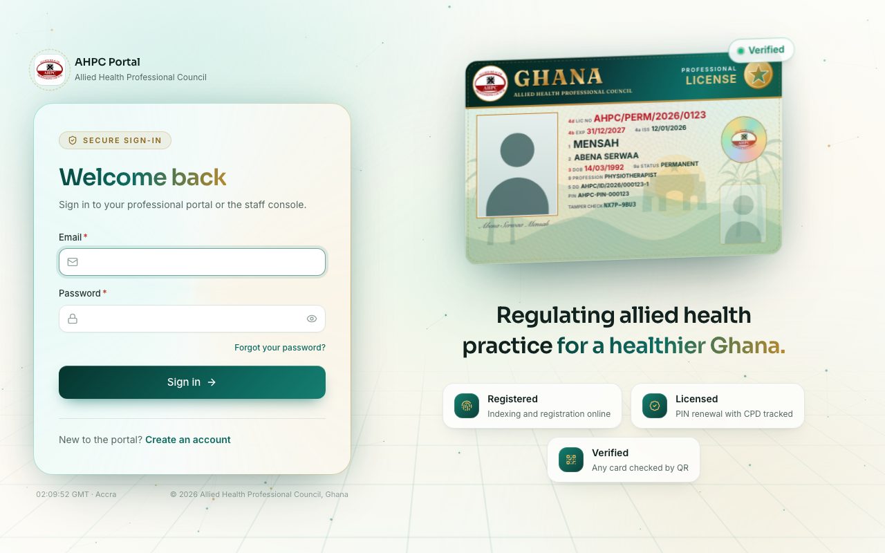 The sign-in page. Staff and professionals use the same page.