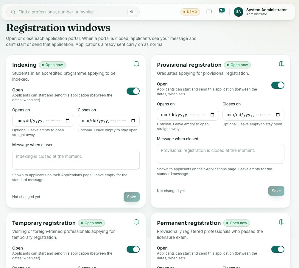 One card for each kind of application, and one for renewals.